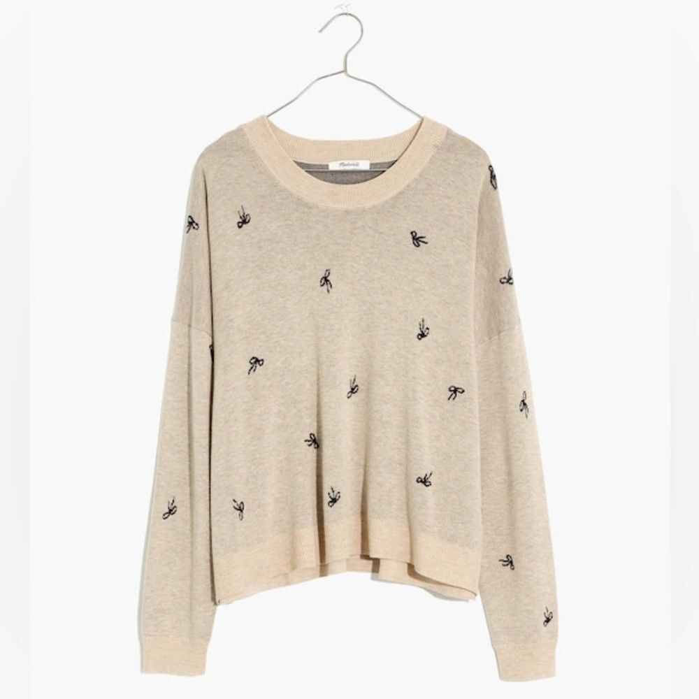 Madewell Cashmere Blend Bow Jacquard Pullover Sweater Women M